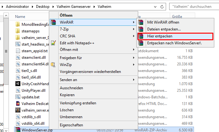 WindowsServer.zip entpacken