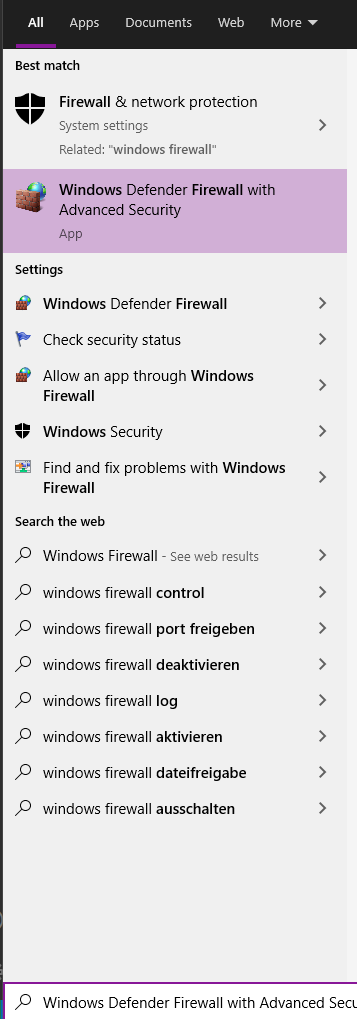 Systemsteuerung - Kleine Symbole - Windows Firewall